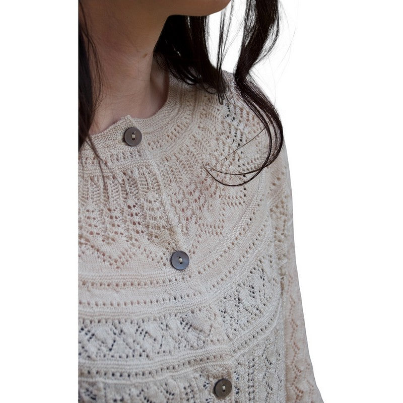 Eribe Knitwear Vaila Lace Cardigan Oatmeal on model detail