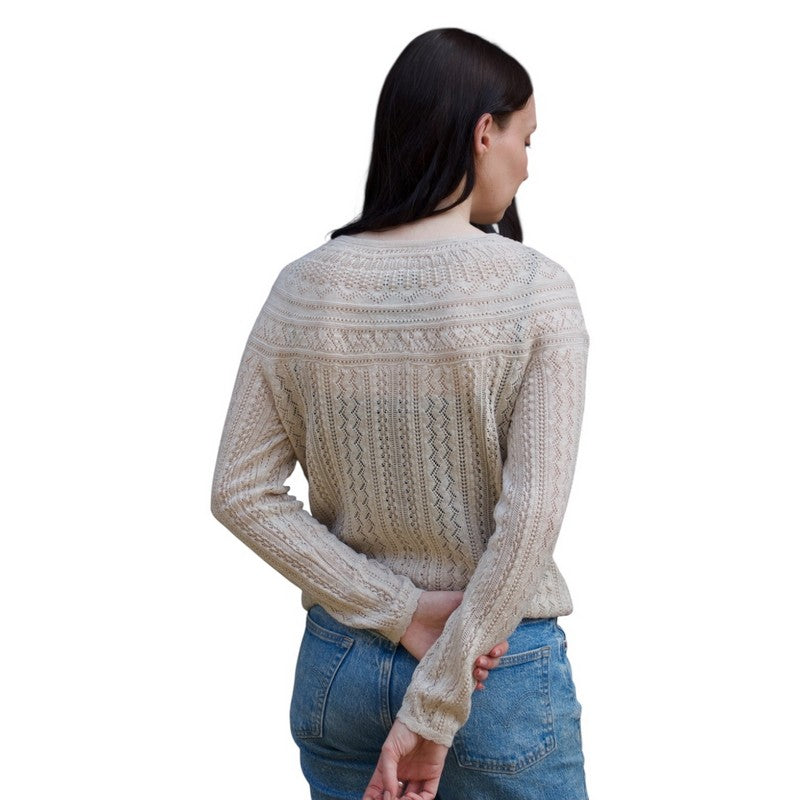 Eribe Knitwear Vaila Lace Cardigan Oatmeal on model rear