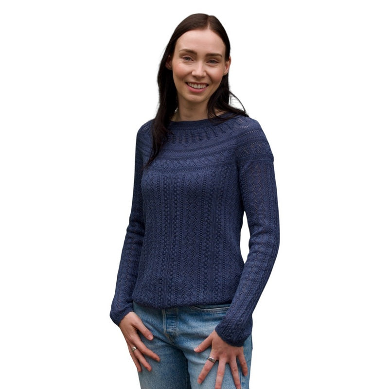 Eribe Knitwear Vaila Lace Sweater Denim Blue on model front