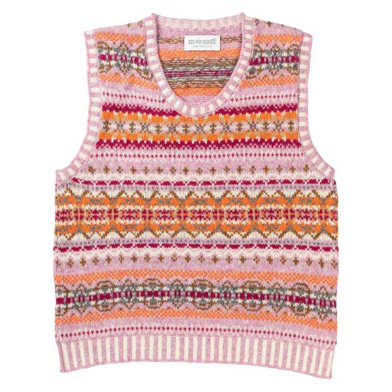 Eribe Knitwear Westray Fairisle Vest in Orange Burst V4247 front