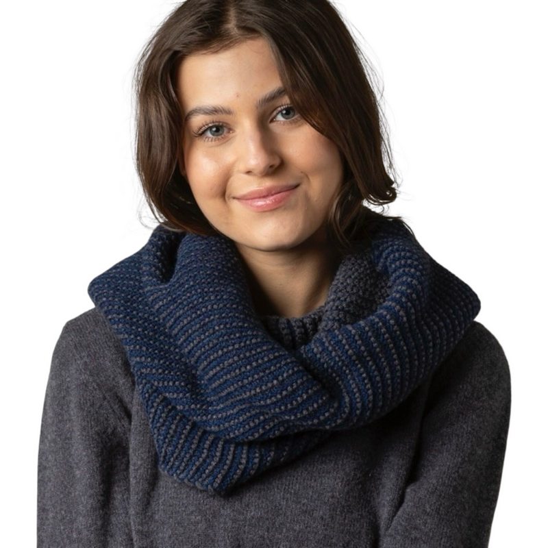 Eribe Knitwear Corry Tonal Cowl in Regatta on model's neck