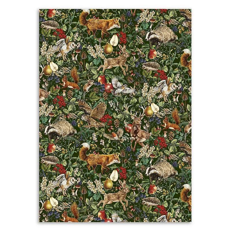 Fable Forest Animals Gold Foil Gift Wrap LGW30 flat