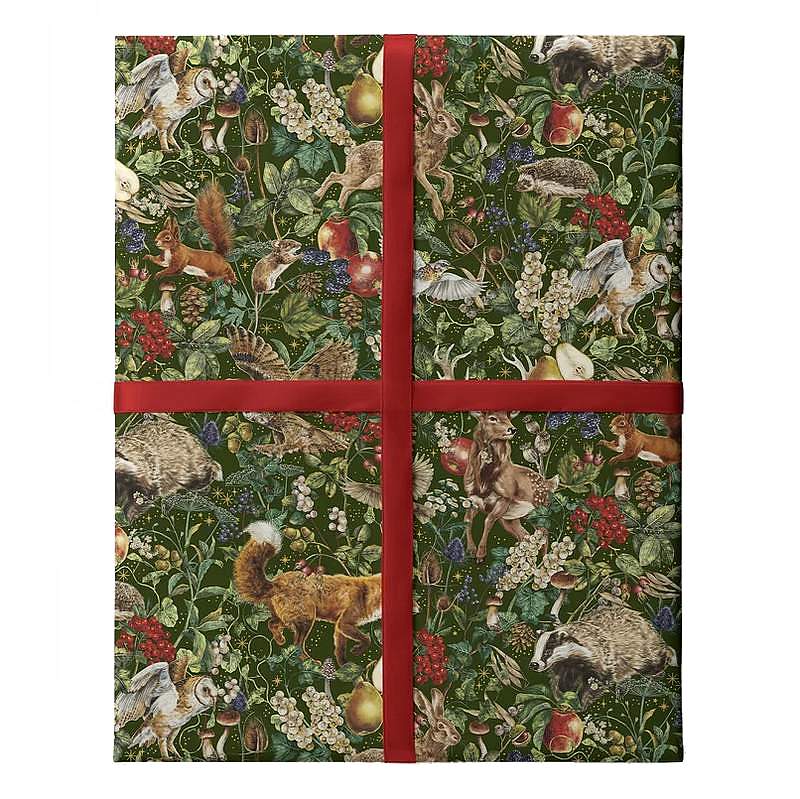 Fable Forest Animals Gold Foil Gift Wrap LGW30 in use