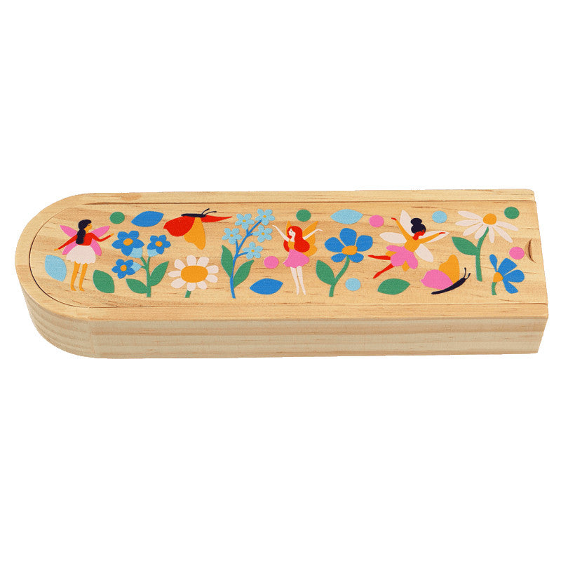 Fairies In The Garden Wooden Pencil Case closed