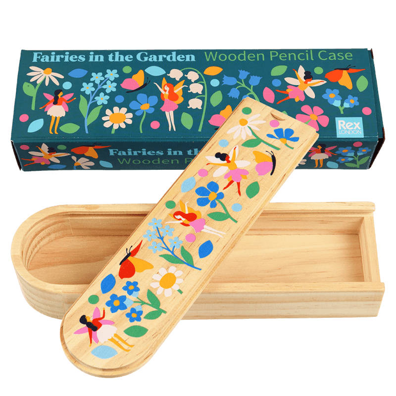 Fairies In The Garden Wooden Pencil Case open