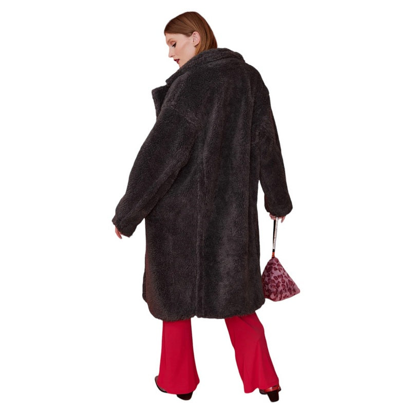 Faux Shearling Midi Coat Slate Grey CHCT62A-03M on model back