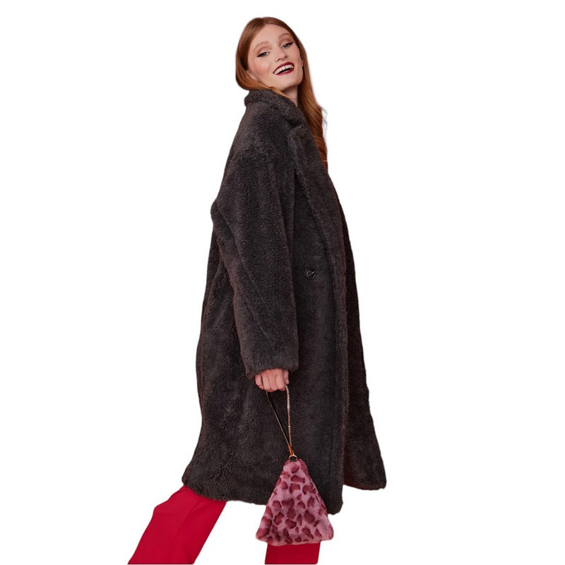 Faux Shearling Midi Coat Slate Grey CHCT62A-03M on model side