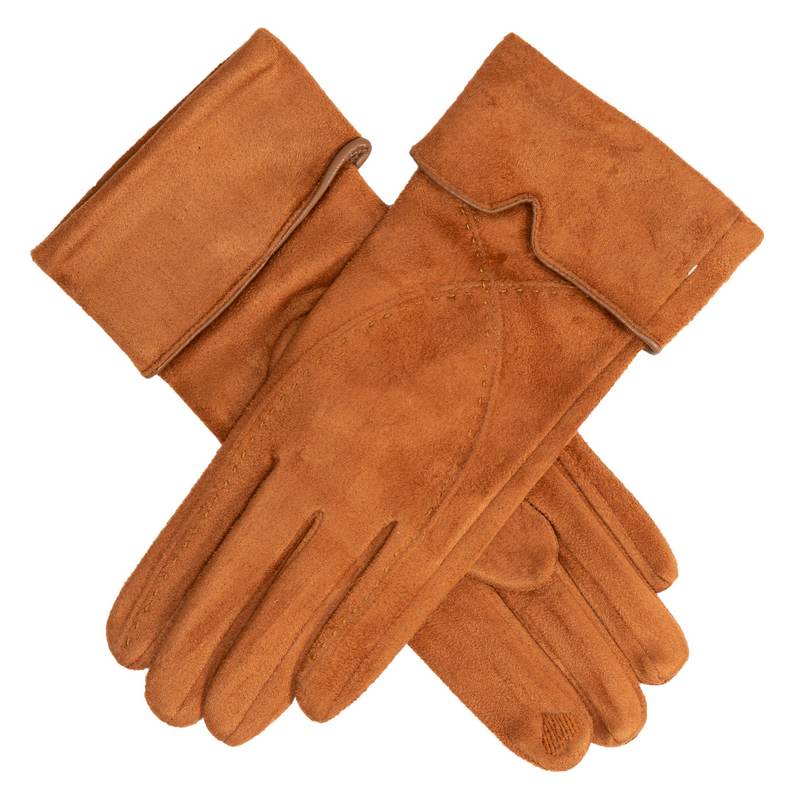 Dents Faux Suede Touchscreen Gloves With Turnback Cuff in Cognac