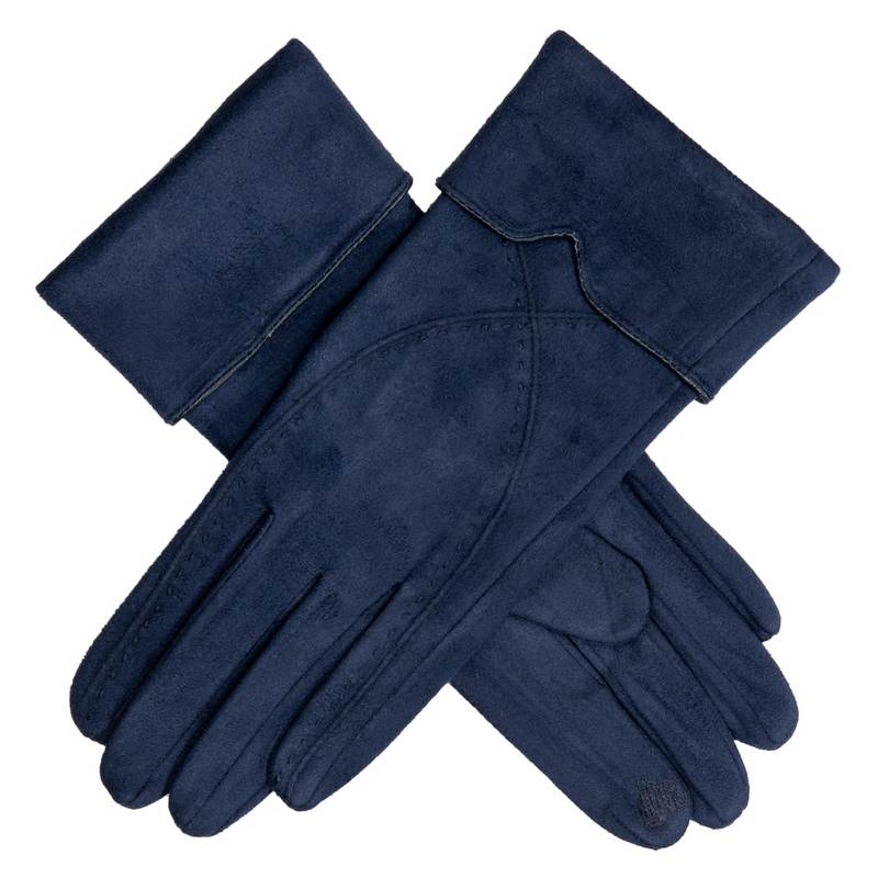 Faux Suede Touchscreen Gloves With Turnback Cuff in Navy