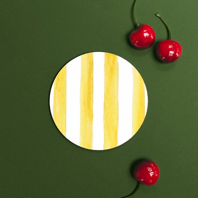 Floh Lemon Yellow Striped Round Melamine Coaster RC01FH ifestyle