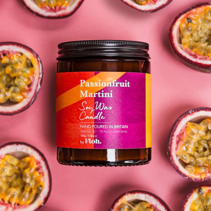 Floh Passionfruit Martini Apothecary Candle in Glass Jar AC91FH with Passionfruit