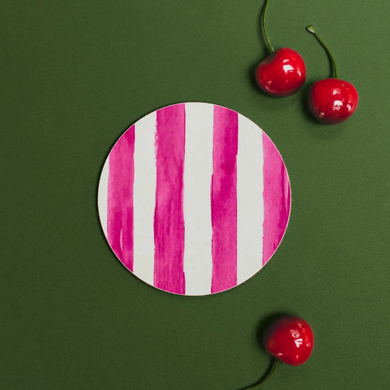 Floh Raspberry Striped Round Melamine Coaster RC04FH lifestyle