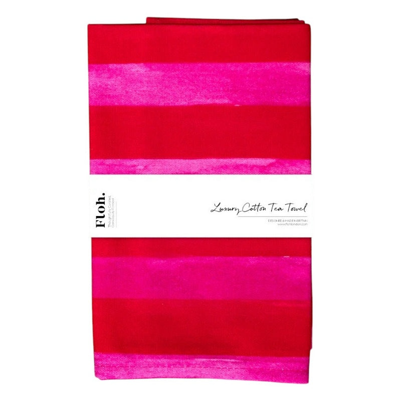 Floh Raspberry and Cherry Striped Cotton Tea Towel LTT89FH folded