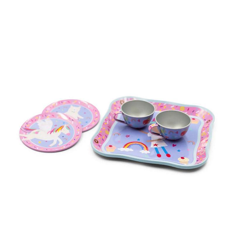 Floss & Rock Tin Tea Set 7 Piece Rainbow Fairy 45P6498 coasters cups and tray