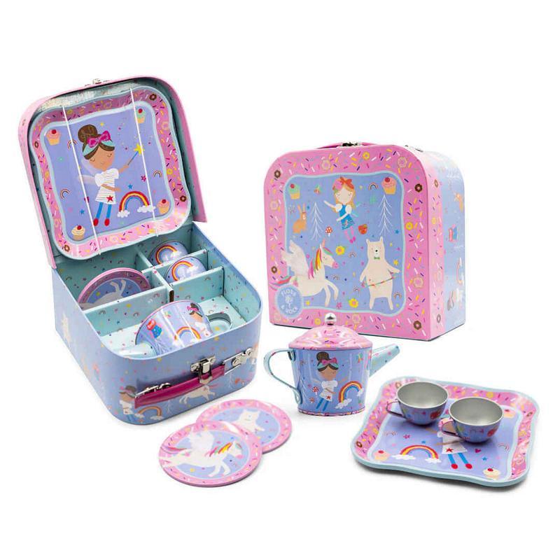 Floss & Rock Tin Tea Set 7 Piece Rainbow Fairy 45P6498 open set