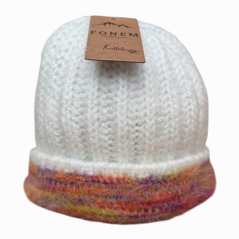 Fonem Arina Knitted Beanie Ecru turned up