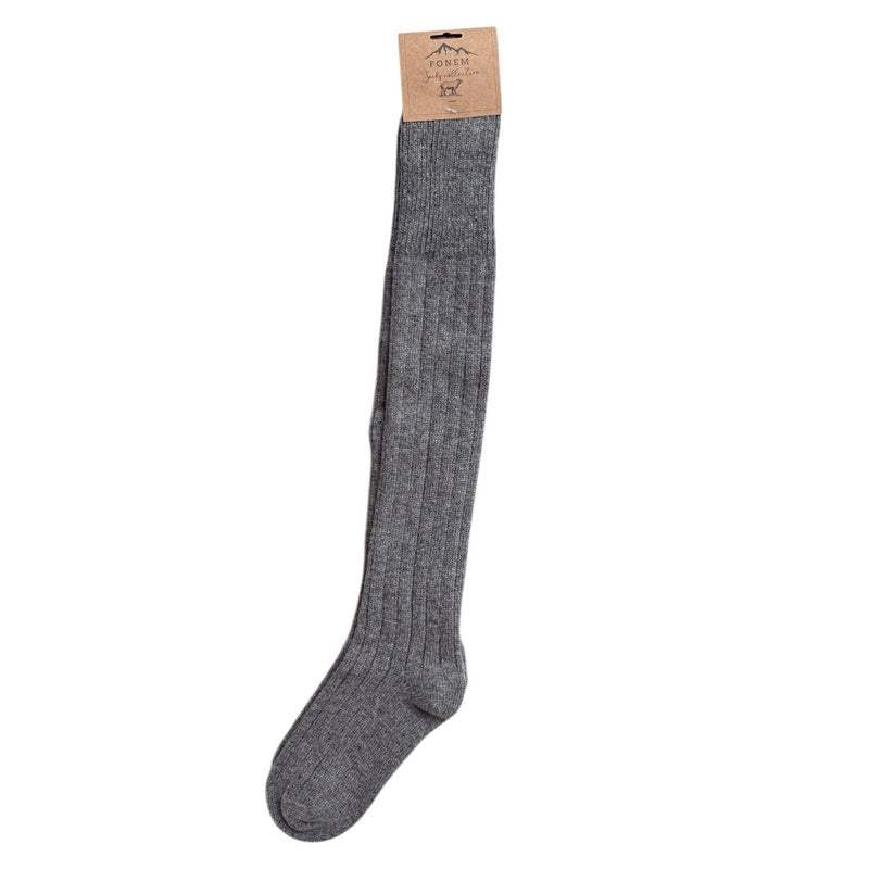 Fonem Women's Knee High Wool Socks Grey flat