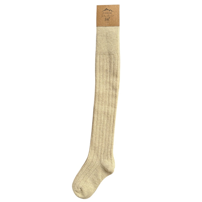 Fonem Women's Knee High Wool Socks Light Beige flat