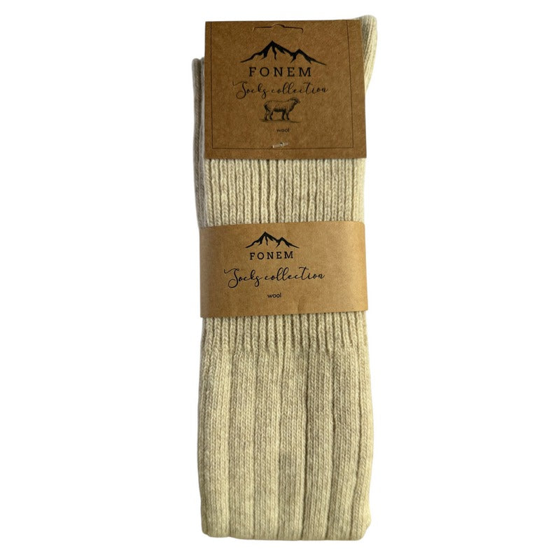 Fonem Women's Knee High Wool Socks Light Beige folded