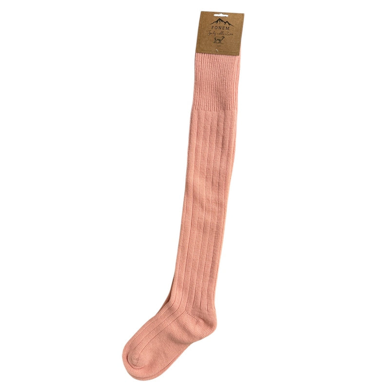 Fonem Women's Knee High Wool Socks Pink flat