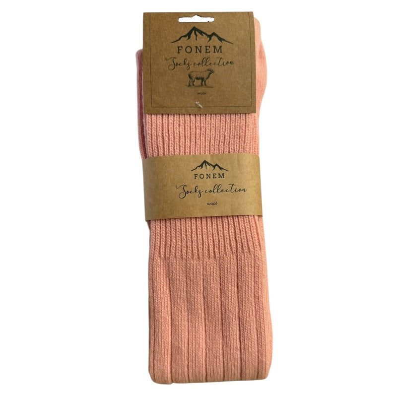 Fonem Women's Knee High Wool Socks Pink folded