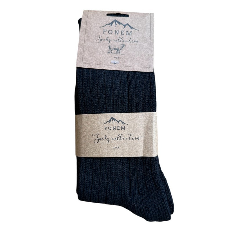 Fonem Women's Ribbed Wool Socks Black folded