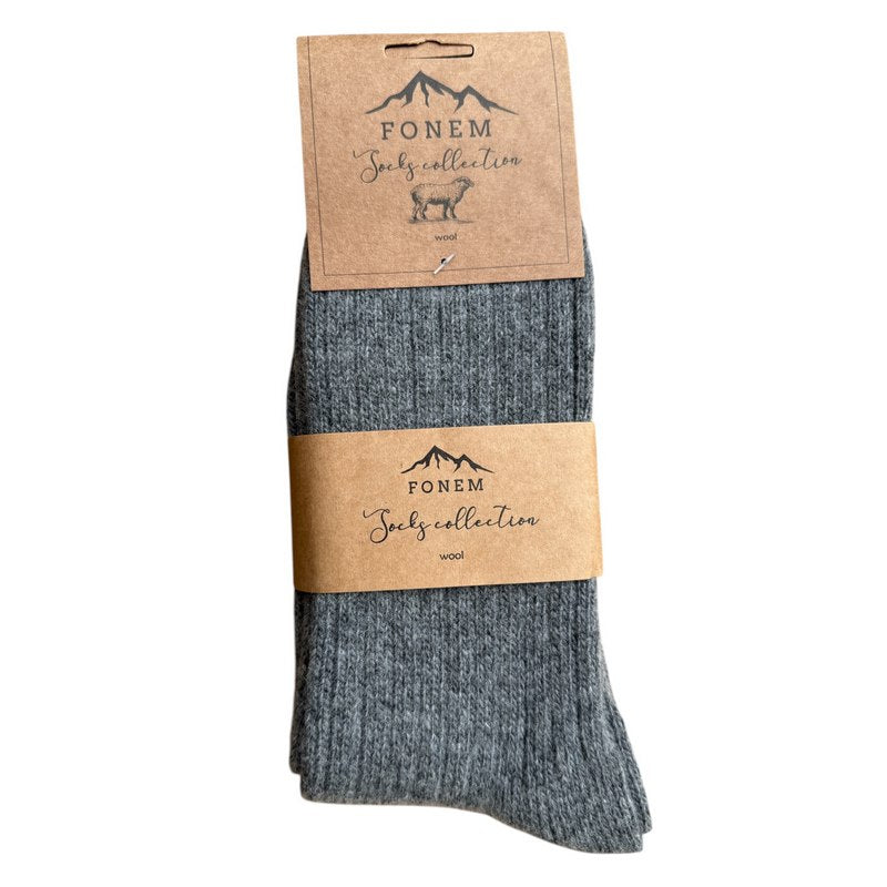 Fonem Women's Ribbed Wool Socks Grey folded