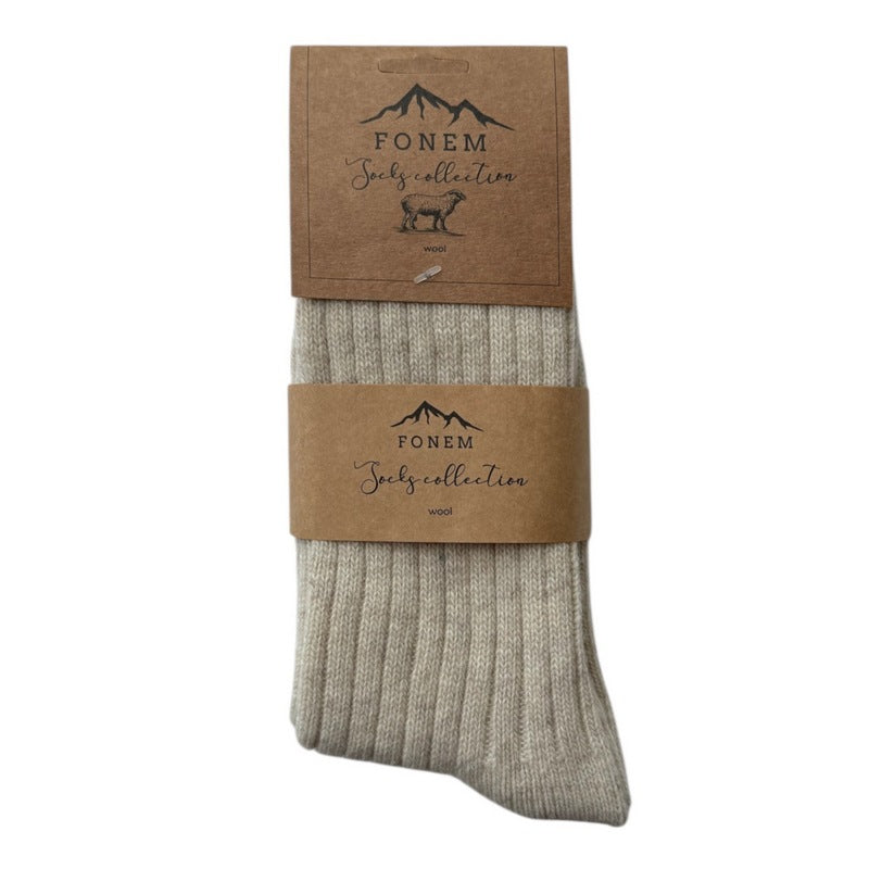 Fonem Women's Ribbed Wool Ankle Socks Light Beige folded