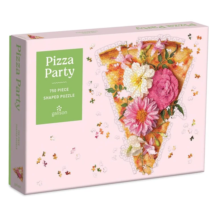 Galison Pizza Party 750 Piece Jigsaw Shaped Puzzle front