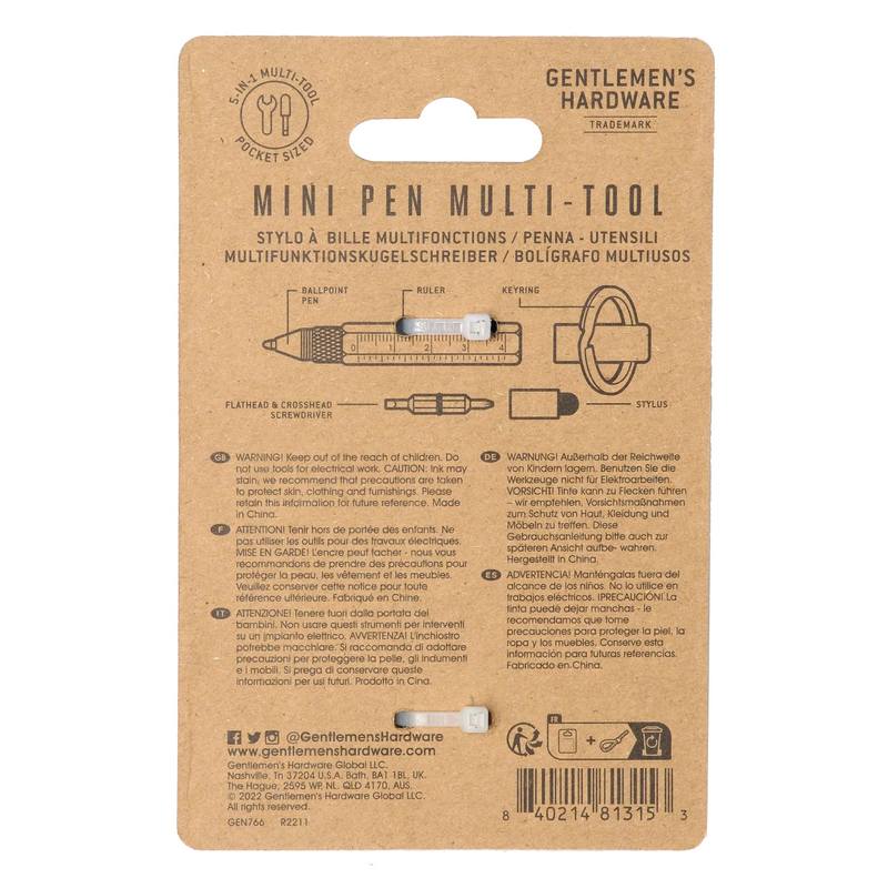 Gentlemen's Hardware Mini Pen Multi Tool Keyring GEN766 back