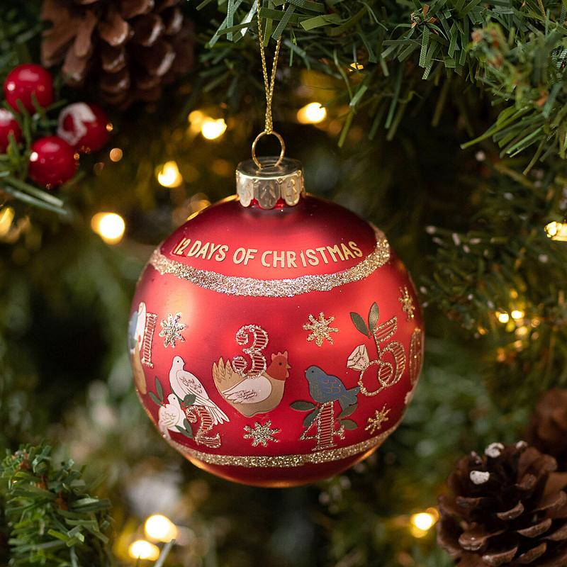 Gisela Graham 12 Days Of Christmas Red Bauble 00010 on tree