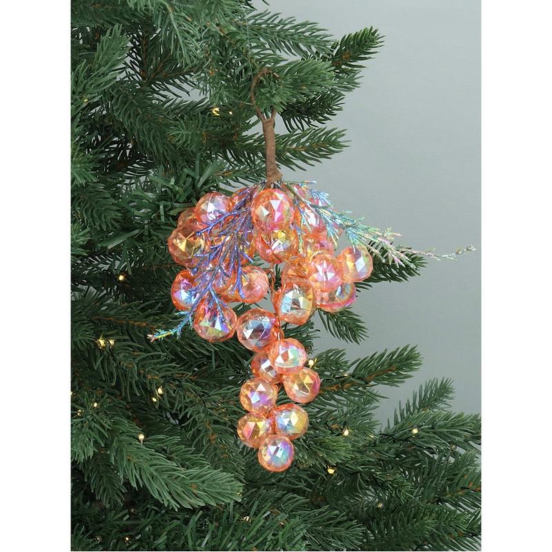 Gisela Graham Acrylic Grape Bunch Coral 12157 on tree