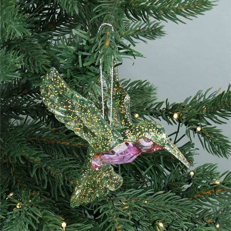 Gisela Graham Acrylic Hummingbird Hanging Decoration 11146 on tree green and pink