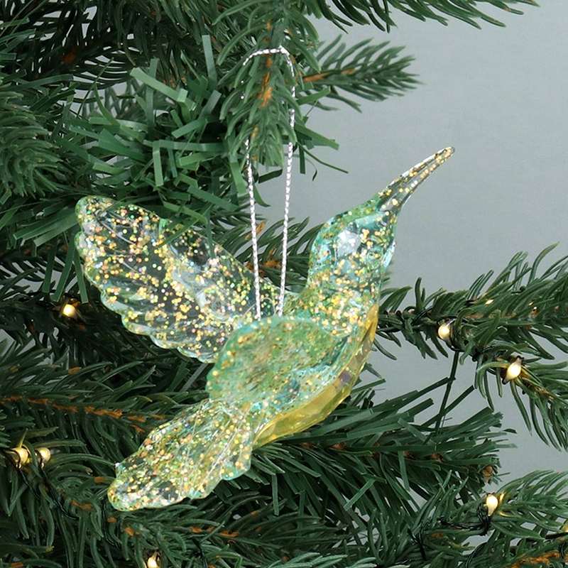 Gisela Graham Acrylic Hummingbird Hanging Decoration 11146 on tree green and yellow