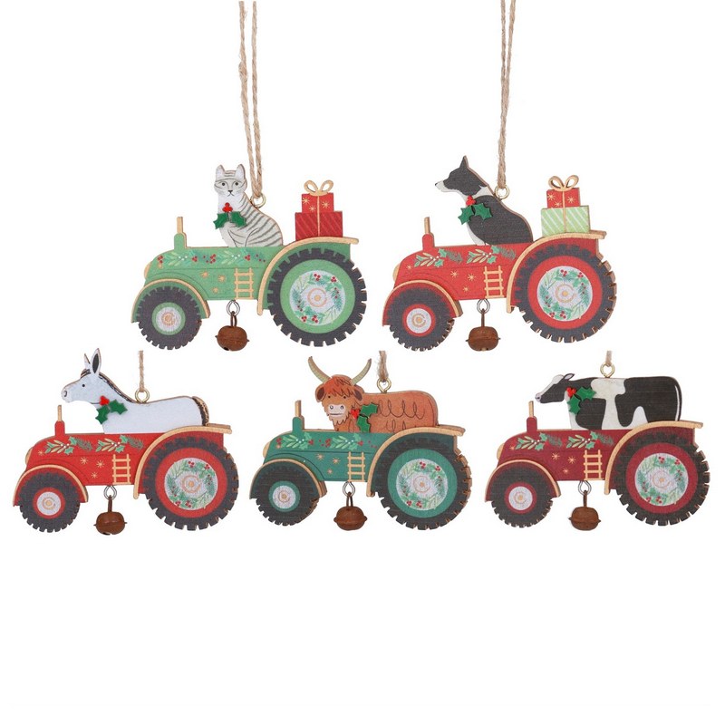 Gisela Graham Assorted Wood Animals in Tractor Decoration 10387 selection