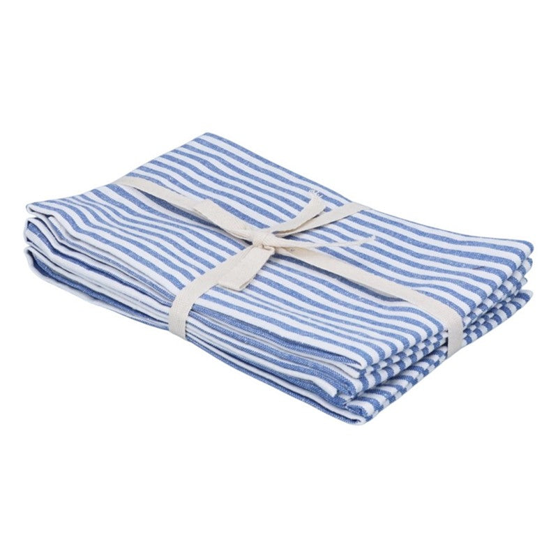Gisela Graham Blue Cotton Mix Stripe T-Towel 3 Pack 37592 folded