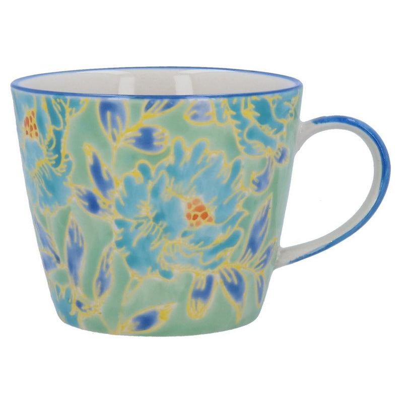 Gisela Graham Blue Drama Peonies Stoneware Mug front