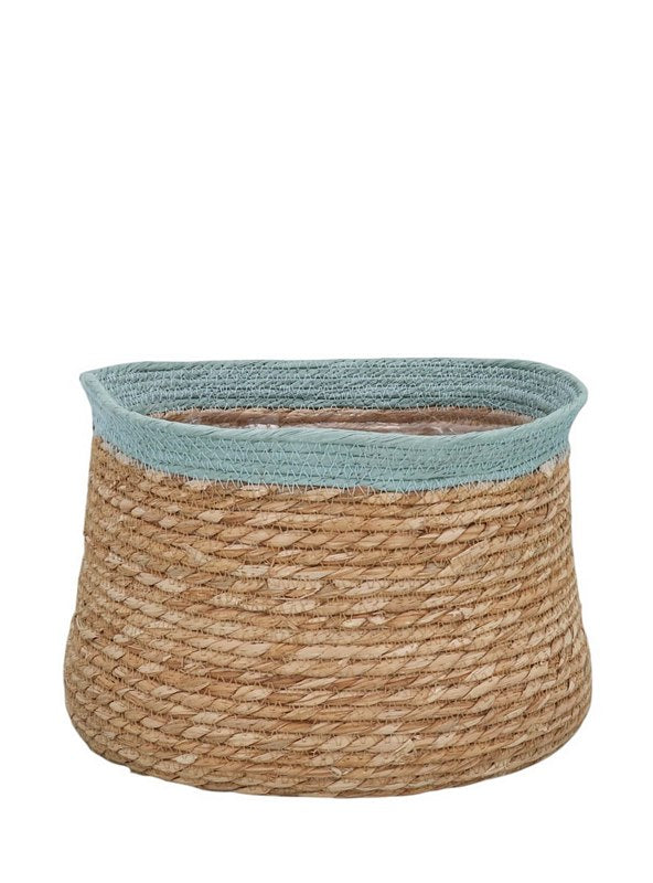 Gisela Graham Blue Trim Natural Woven Lined Tub Basket Large 35726C main