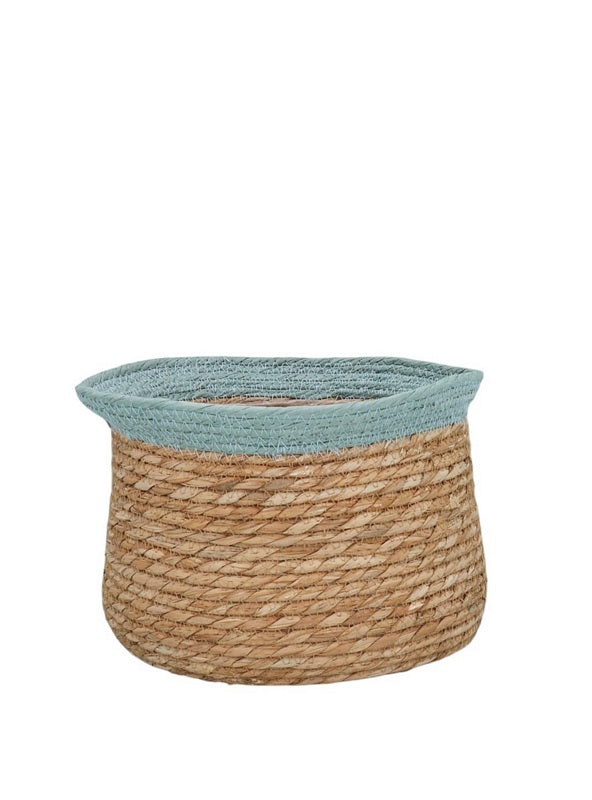 Gisela Graham Blue Trim Natural Woven Lined Tub Basket Small 35726A main