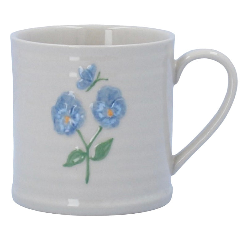 Gisela Graham Blue Violas & Butterfly Large Stoneware Mug 81346