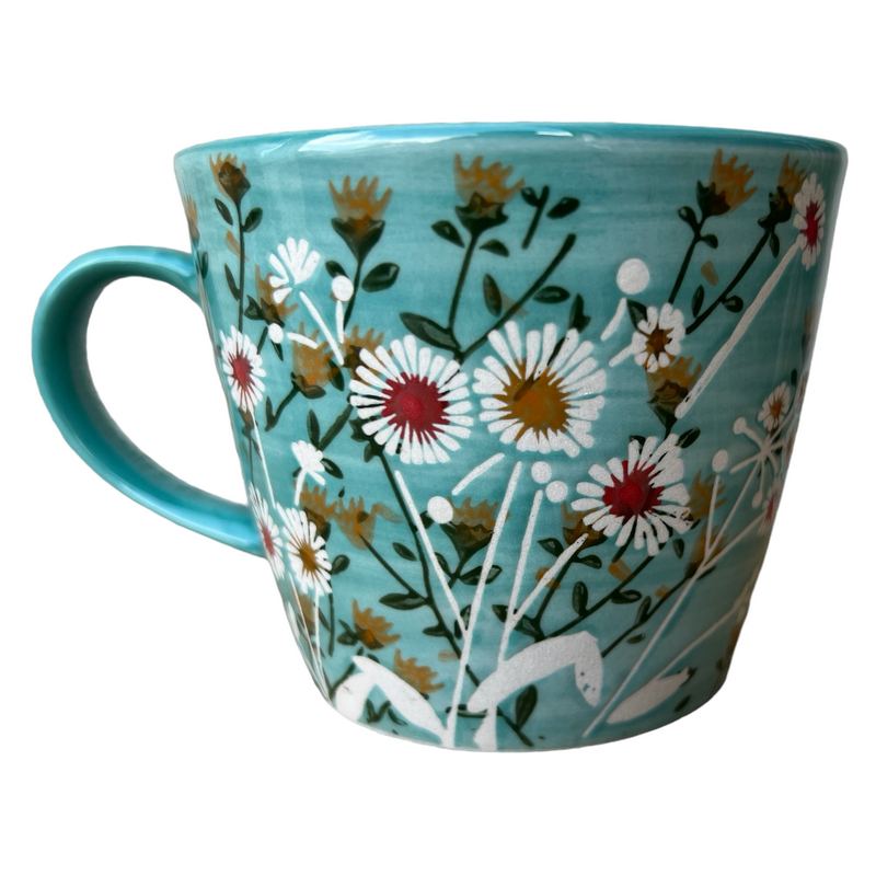 Gisela Graham Blue Wild Daisy Stoneware Mug 31908 rear