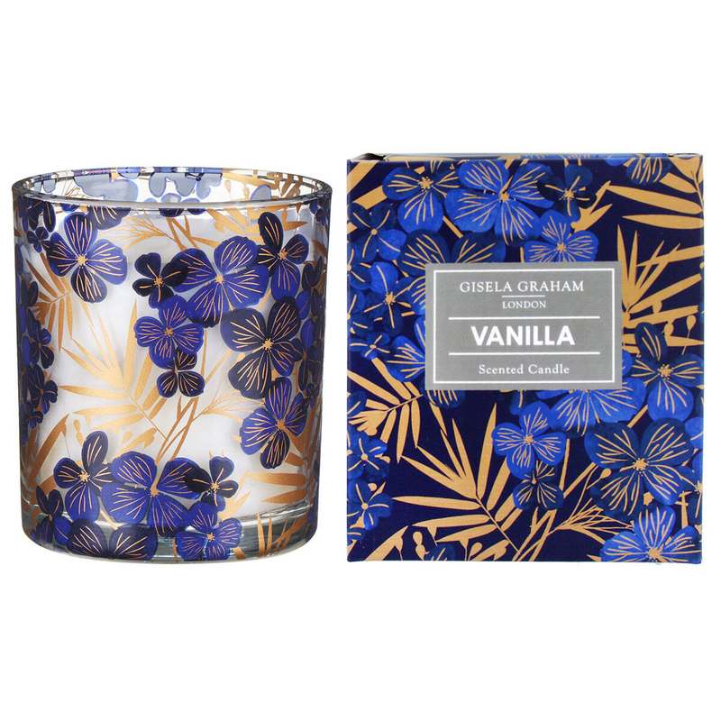 Gisela Graham Blue & Gold Floral Boxed Vanilla Candle Large 51562
