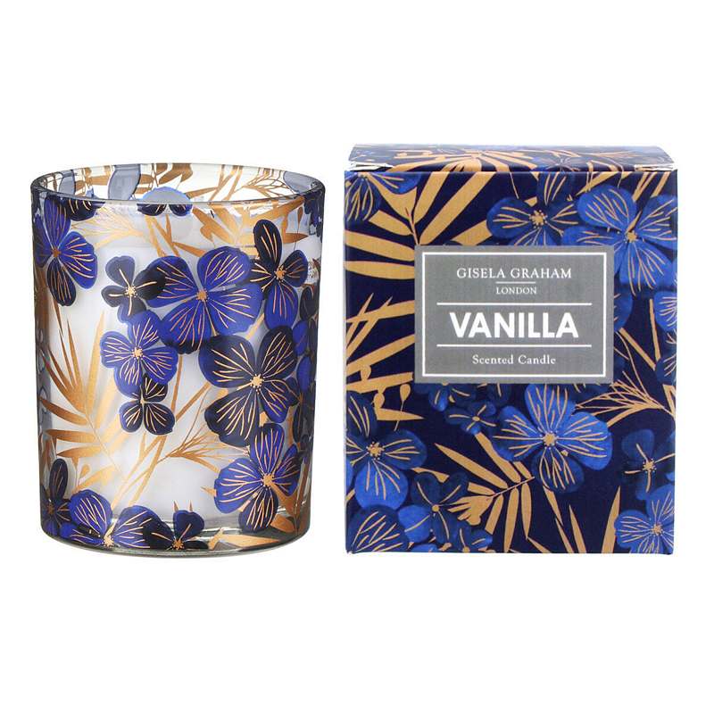 Gisela Graham Blue & Gold Floral Boxed Candle Small 51561 main