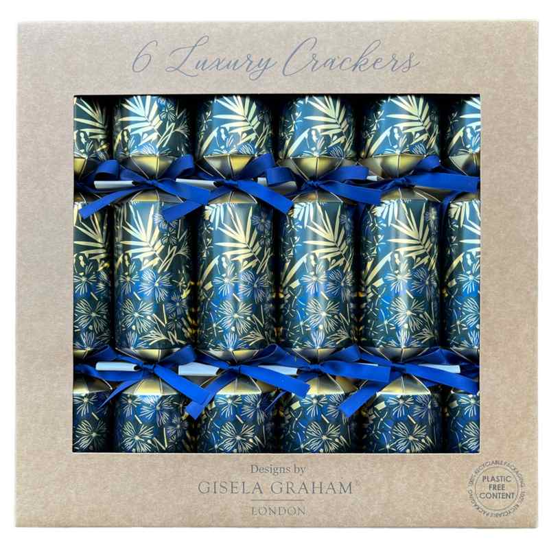 Gisela Graham Blue & Gold Floral Luxury Christmas Crackers