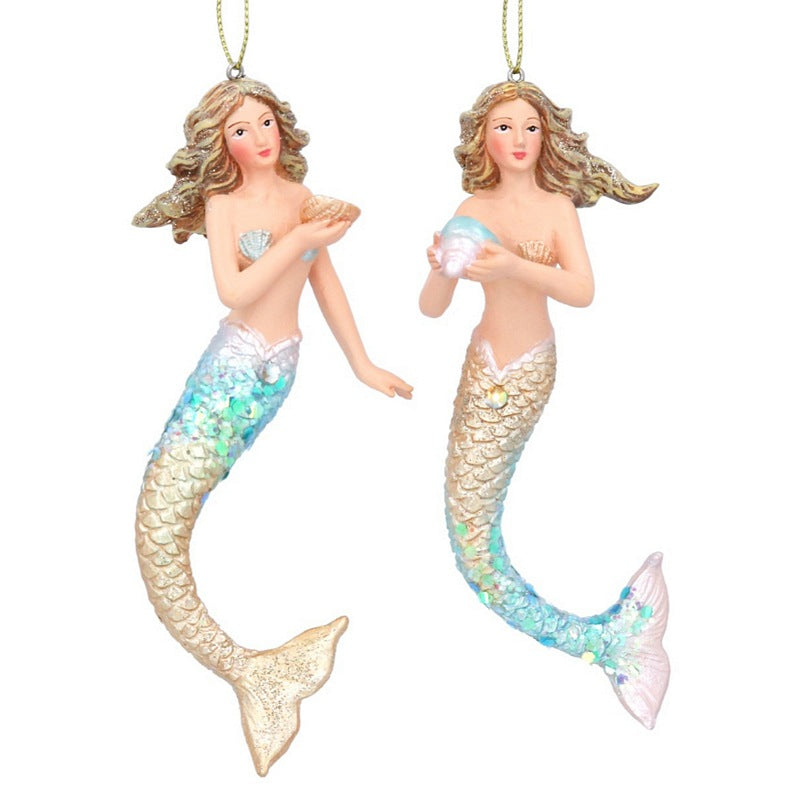 Gisela Graham Blue & Gold Resin Mermaid Decoration 15698 main