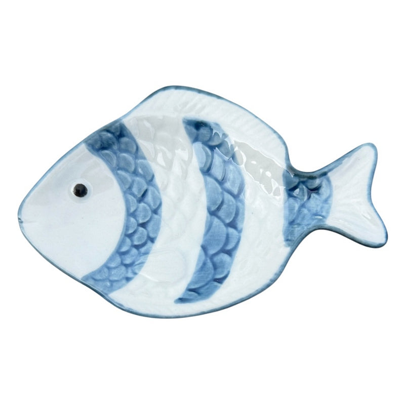 Gisela Graham Blue and Grey Stripe Stoneware Fish Mini Trinket Dish main