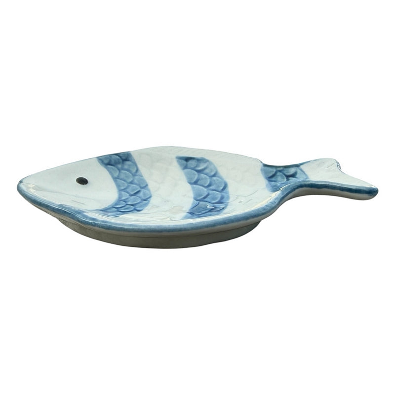 Gisela Graham Blue and Grey Stripe Stoneware Fish Mini Trinket Dish side