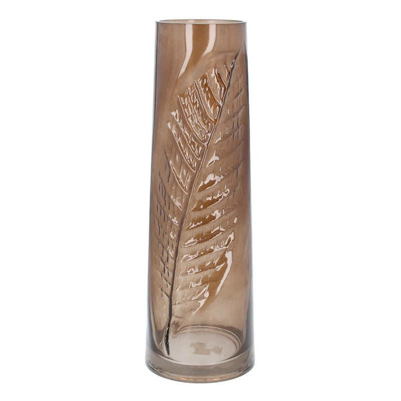 Gisela Graham Brown Glass Leaf Impression Tall Vase Large 30338 front