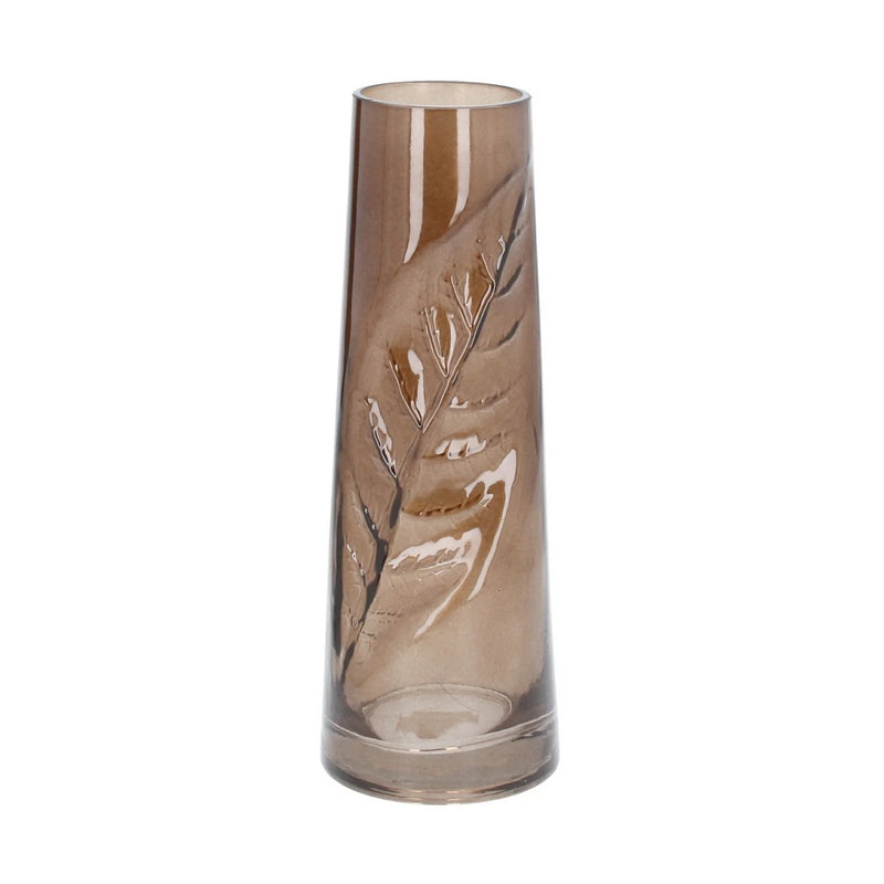 Gisela Graham Brown Glass Leaf Impression Tall Vase Small 30341 front
