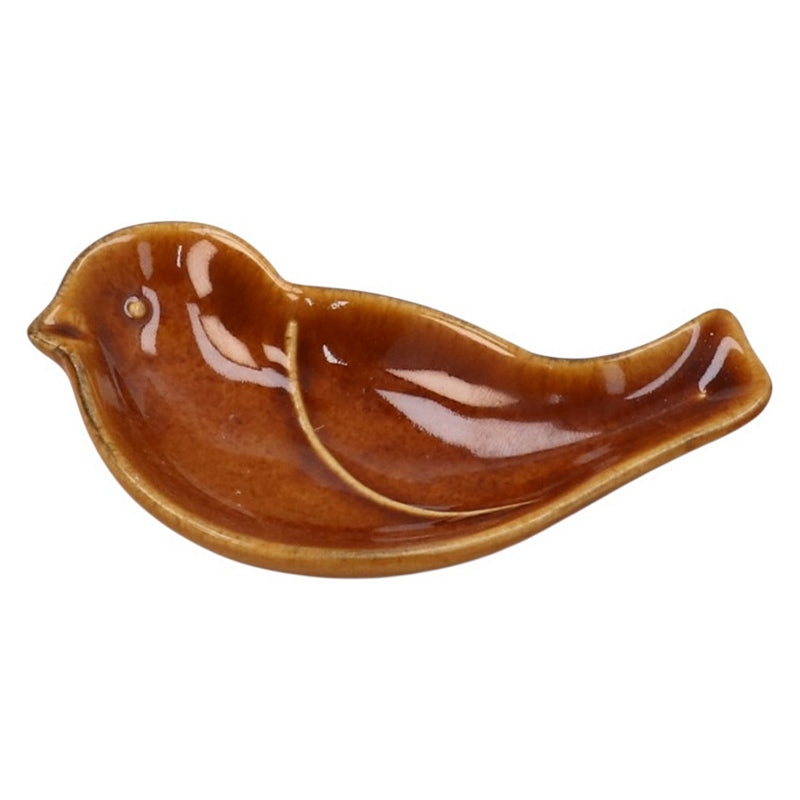 Brown Stoneware Mini Bird Dish